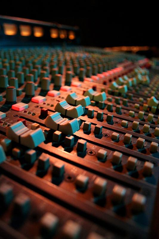 The crossfader on a DJ mixer
