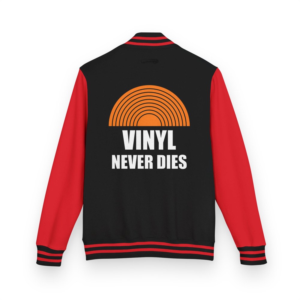 DJ Burna Vinyl Never Dies Varsity Jacket Jet Black/Fire Red