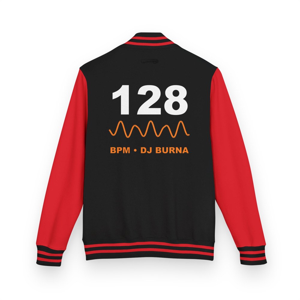 DJ Burna 128 BPM Varsity Jacket in Jet Black/Fire Red