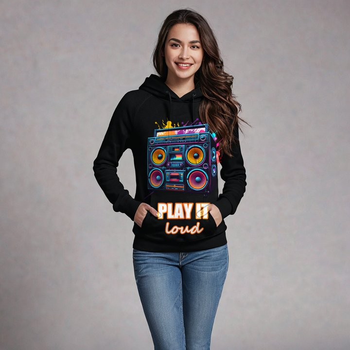 DJ Burna Play It Loud Boombox Hoodie in Black